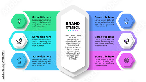 Infographic template. 6 steps with hexagons and icons