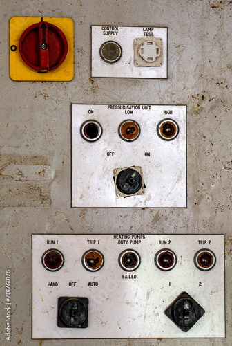 Old vintage switch panel in an abandoned factory