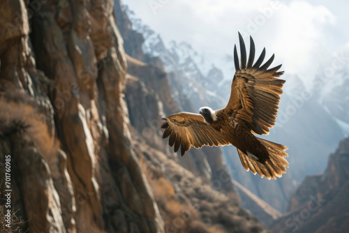 The Bearded Vulture in mid-flight, gracefully navigating the currents of a mountainous wind