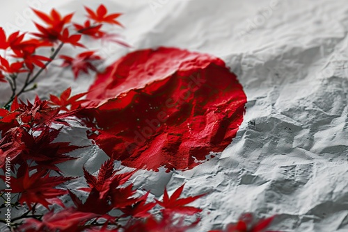 The picture of japanese flag with red sun on white background photo