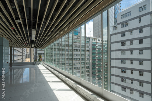 Close-up of floor-to-ceiling windows in the interior of a modern building