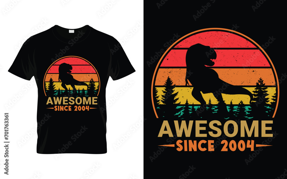 Awesome Since 2004 Birthday Boys Girls Dinosaur T Rex Retro Vintage Happy Birthday T-Shirt Awesome Since 2004 Birthday Boys Girls Dinosaur T Rex Retro Vintage Happy Birthday T-Shirt