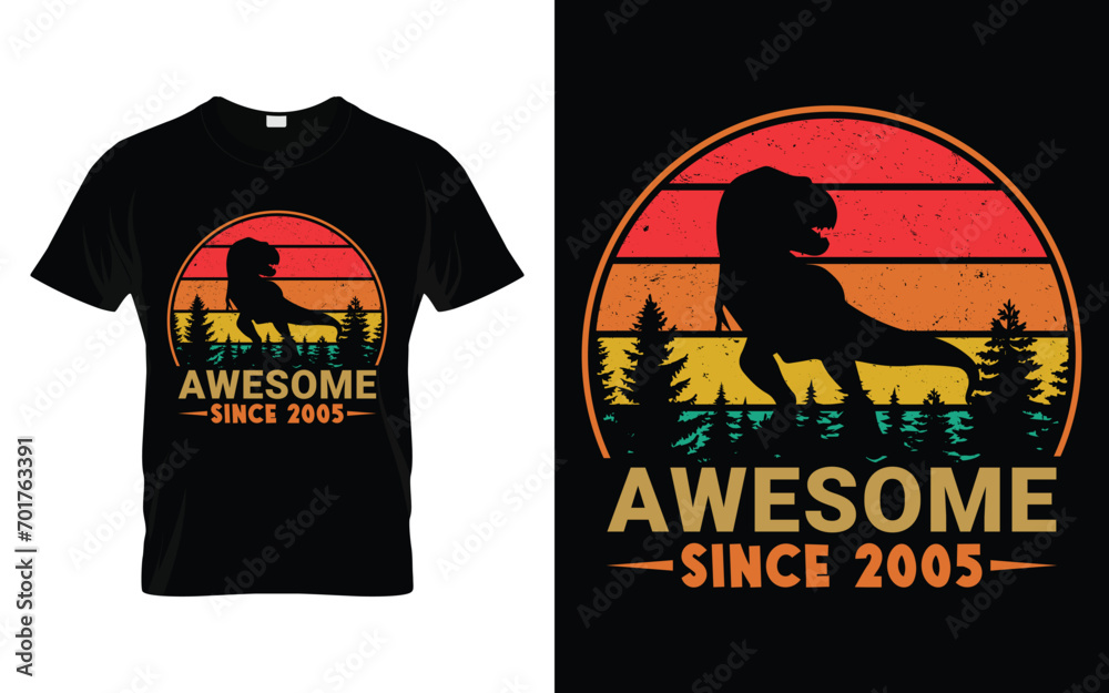 Awesome Since 2005 Birthday Boys Girls Dinosaur T Rex Retro Vintage Happy Birthday T-Shirt Awesome Since 2005 Birthday Boys Girls Dinosaur T Rex Retro Vintage Happy Birthday T-Shirt