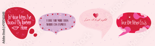 Love collection 4 speech bubbles with lovely lettering quotes for lovers. Valentine's day romantic stickers set