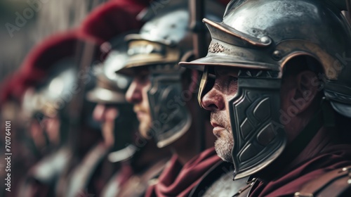 Photorealistic portrait of roman soldiers in armor. Biblical character. Historical character.