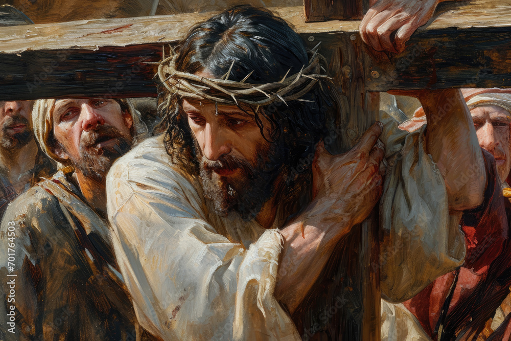 Jesus Christ carries his cross to Golgotha