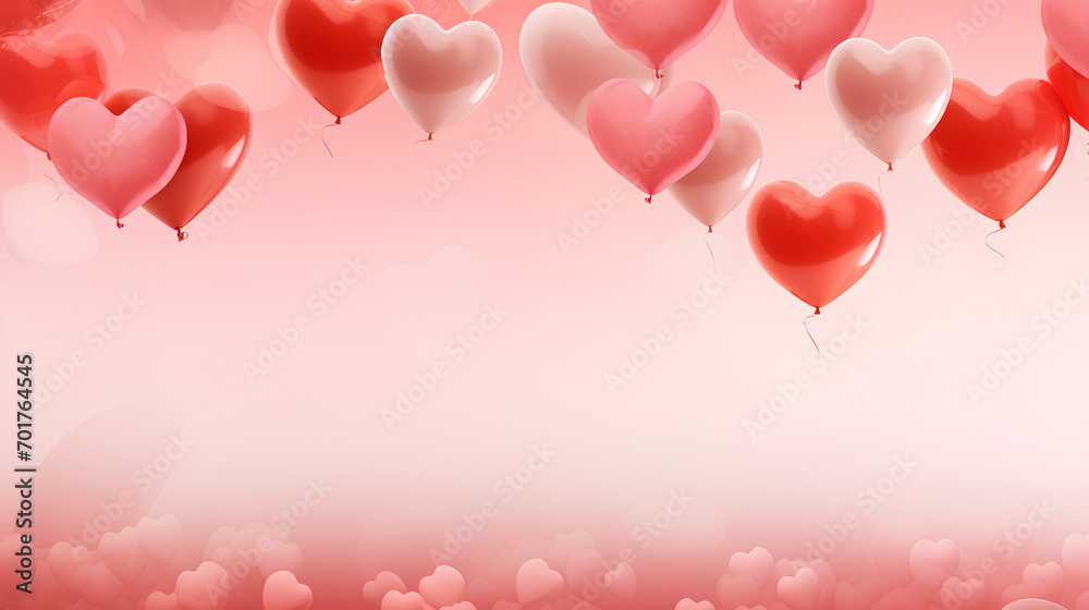 Pastel pink red hearts shape balloons on pink background. Present on Valentine's day, Birthday wedding surprise