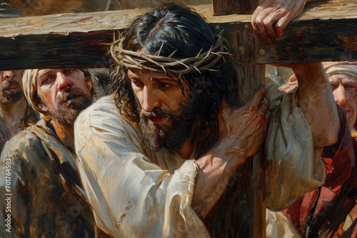 Jesus Christ carries his cross to Golgotha photo