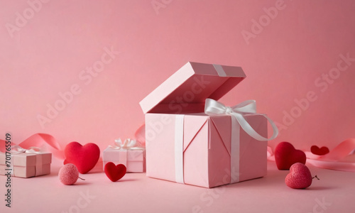 Pink box with a bow and two hearts