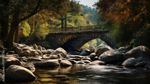 Bridge over river by boulders
