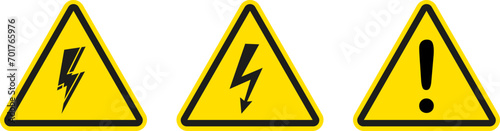 Warning sign. Dangerous electrical voltage icon set. High voltage sign.High voltage sign set, danger of electricity icons. High voltage icon. photo