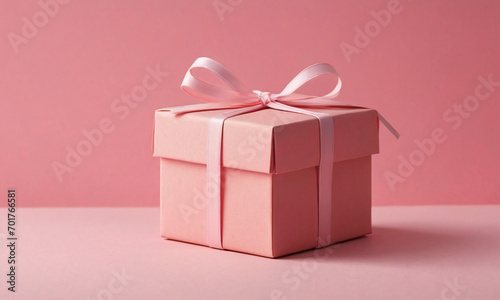 Pink gift box with a bow on a pink background