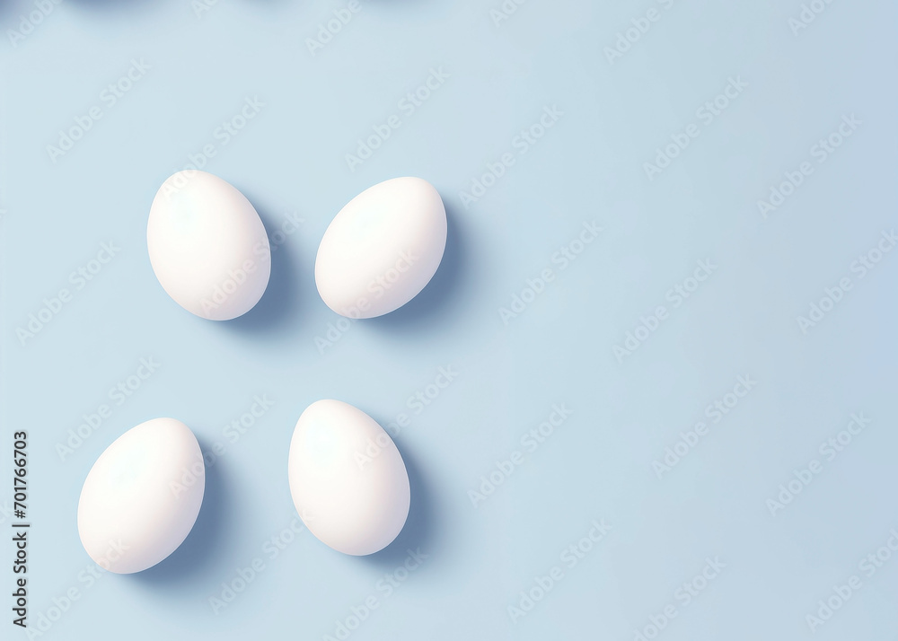 Easter eggs on a colored plain background, close-up. top view with copy space. Generative AI Easter eggs on a colored plain background, close-up. top view with copy space. Generative AI