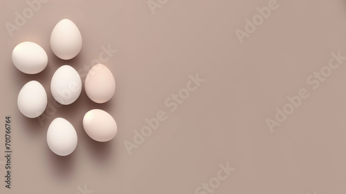 Easter eggs on a colored plain background, close-up. top view with copy space. Generative AI