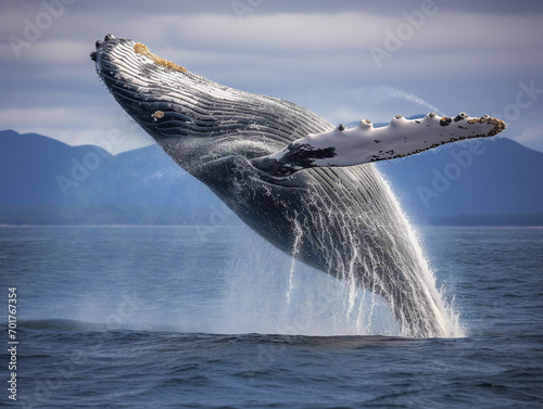 A stunning shot of a humpback whale leaping joyously out of the water.