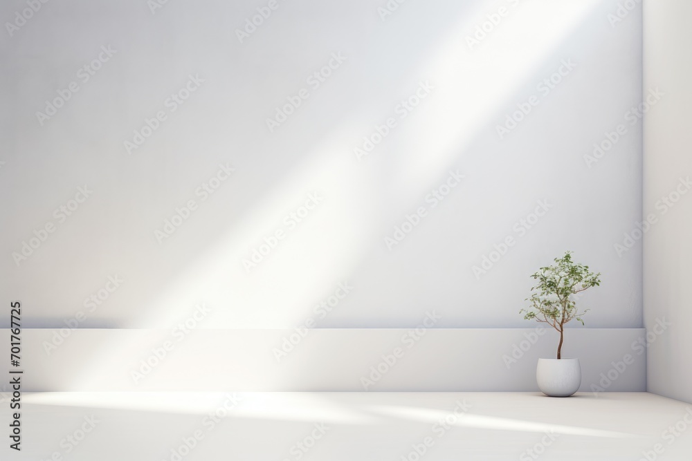 Empty white room with a window, light and a vase Empty white room with a window, light and a vase
