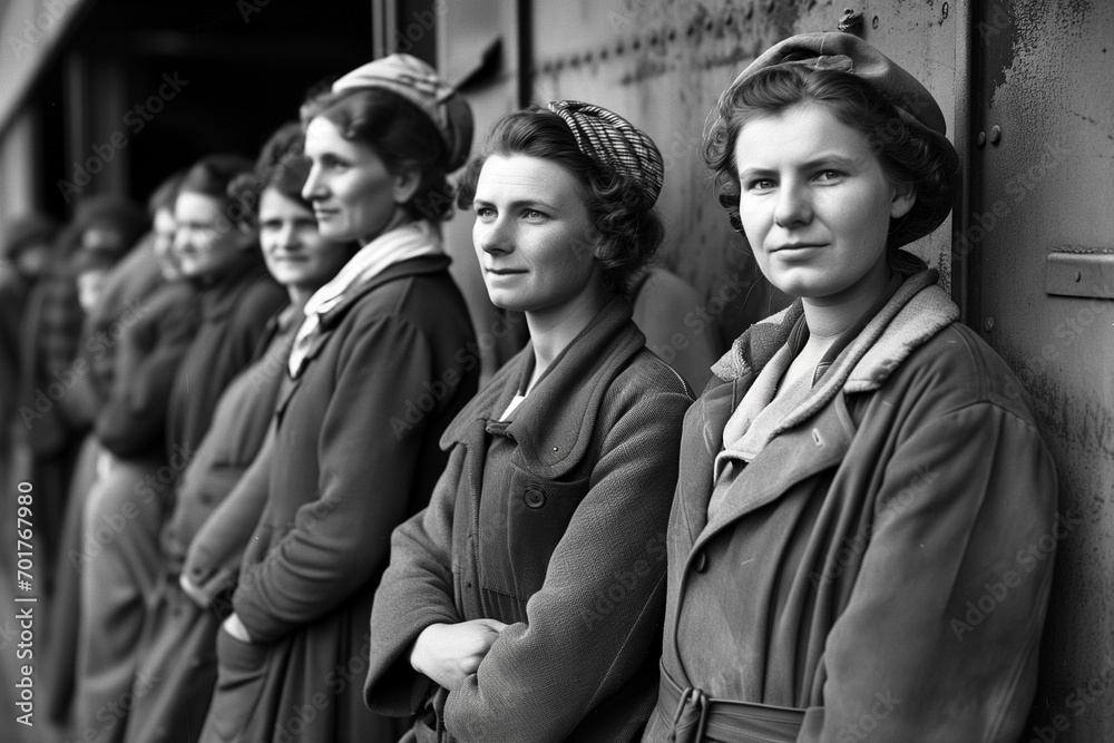 1940s Female Factory Workers in Line