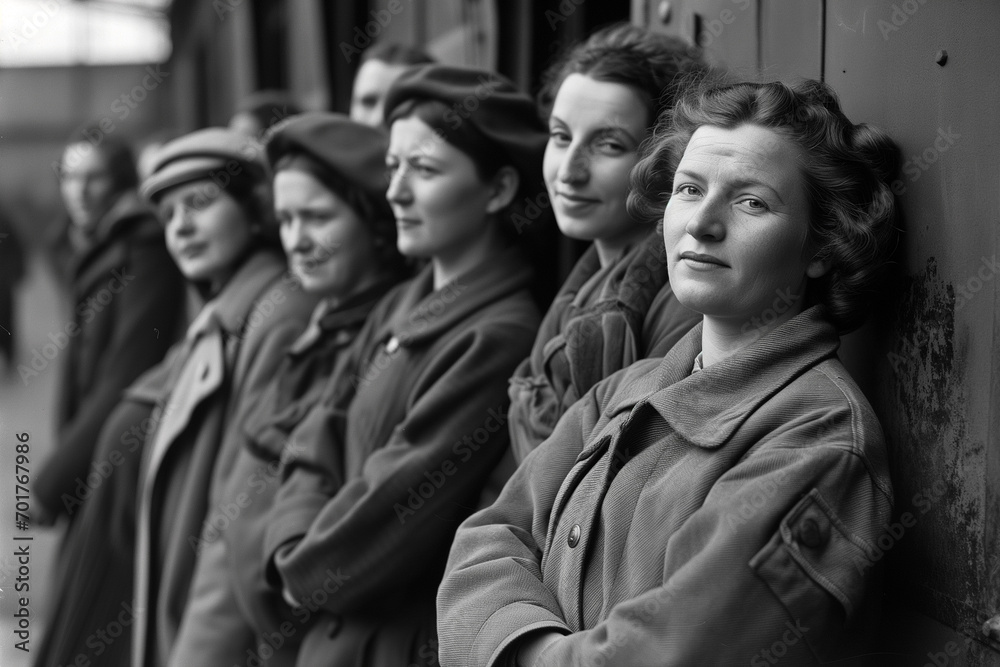 1940s Female Factory Workers in Line 1940s Female Factory Workers in Line