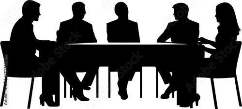 Business people having meeting silhouette in black color. Vector template for laser cutting wall art. © StocknPicture