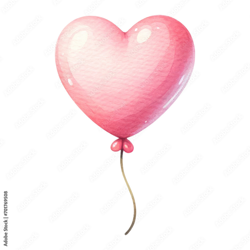 Watercolor heart balloon. Love balloon. Valentine's Day element. Watercolor valentine's illustration.