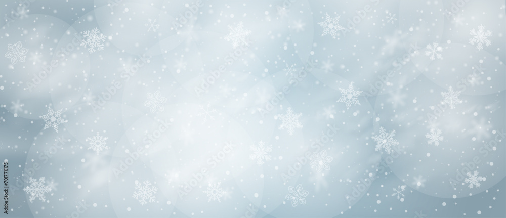 Grey snowflake background. Vector banner