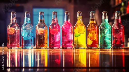 Colorful soda drinks lemonades and soft drinks