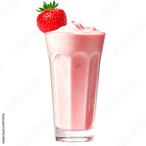 Strawberry smoothie with a red strawberry in a glass on a transparent background