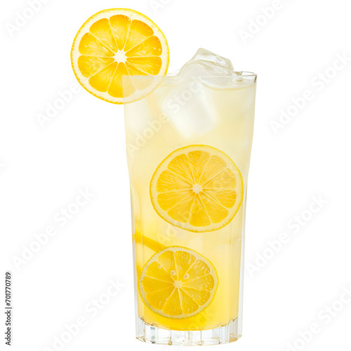 a glass of lemonade with lemon for a summer drink concept on a transparent background