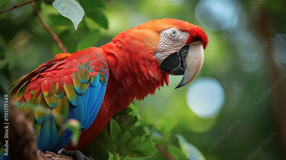 Fototapeta premium Vibrant macaw perched on a branch.