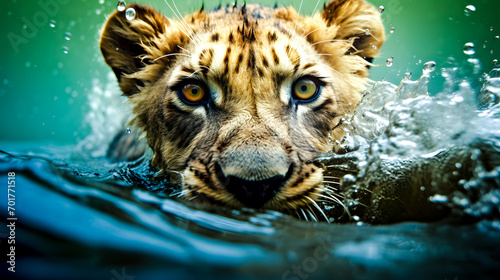 Lionceau dans l'eau