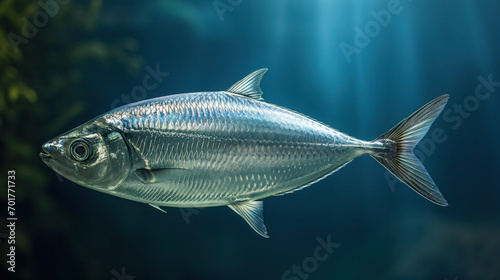 Silver fish swimming in blue water.