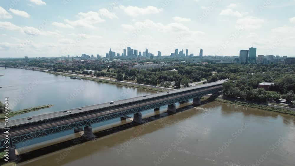 The Gdańsk Bridge across the Vistula in Warsaw, Poland. The Aerial Shot
The Gdańsk Bridge across the Vistula in Warsaw, Poland. The Aerial Shot