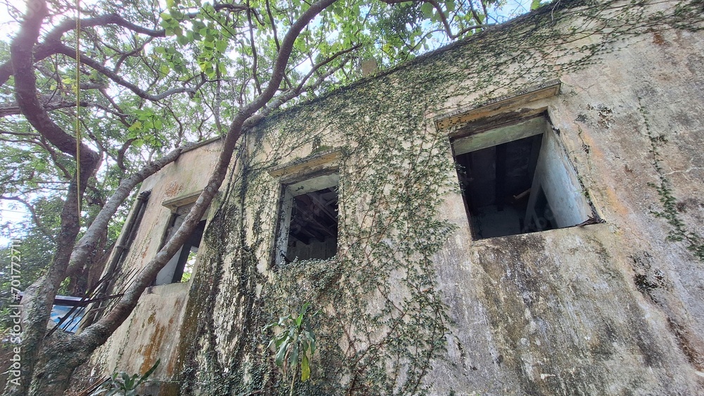 A torn and abandoned village house in the countryside of Hong Kong