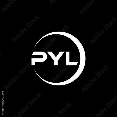 PYL letter logo design with black background in illustrator, cube logo, vector logo, modern alphabet font overlap style. calligraphy designs for logo, Poster, Invitation, etc. photo