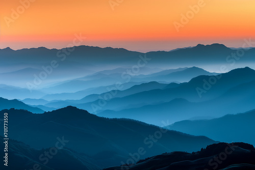 Sunset above the Rolling Hills in the Mist