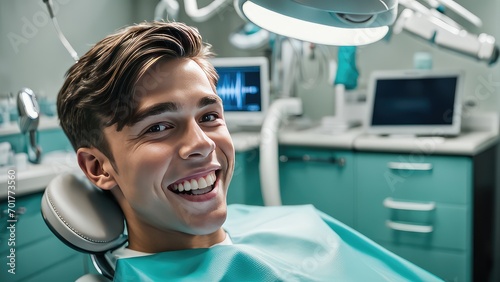 A boy smiles in the dentist's office