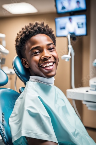A boy smiles in the dentist's office