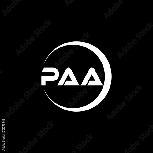 PAA letter logo design with black background in illustrator, cube logo, vector logo, modern alphabet font overlap style. calligraphy designs for logo, Poster, Invitation, etc. photo