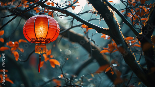 Chinese new year lanterns hanging on tree branch photo