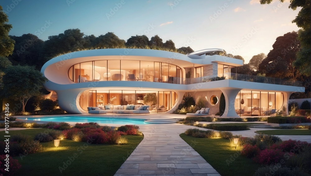 futuristic luxury house architecture. Modern house with luxury interior. Generative Ai