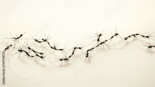  a group of ants standing on top of each other on top of a piece of white paper in front of a white wall.