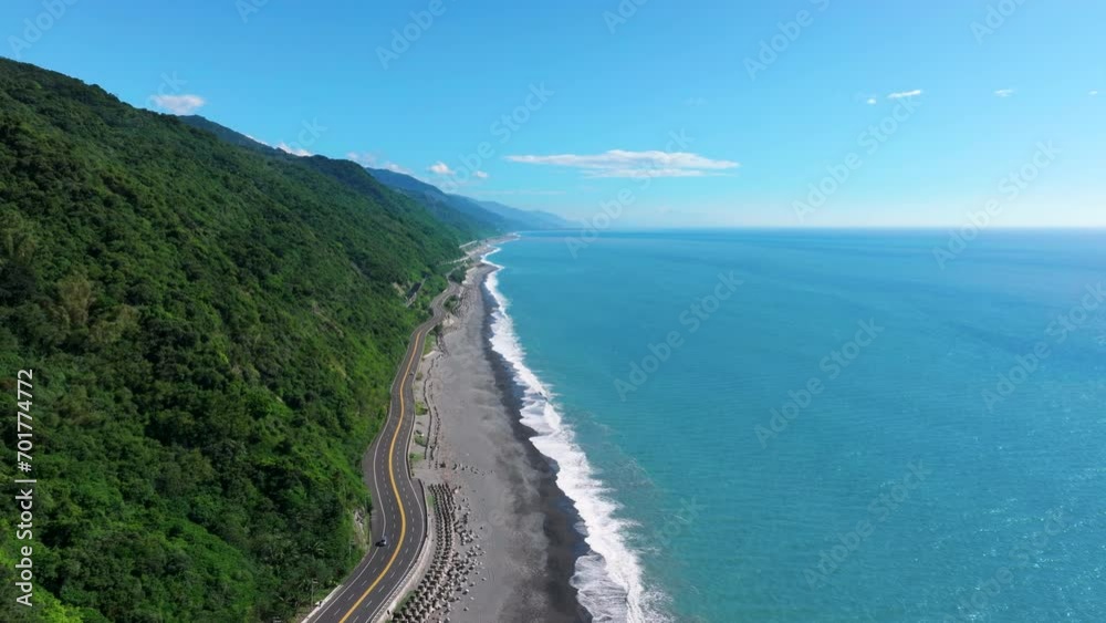 Aerial view of beautiful coastline and mountain road, South Link Highway, Taiwan. Aerial view of beautiful coastline and mountain road, South Link Highway, Taiwan.
