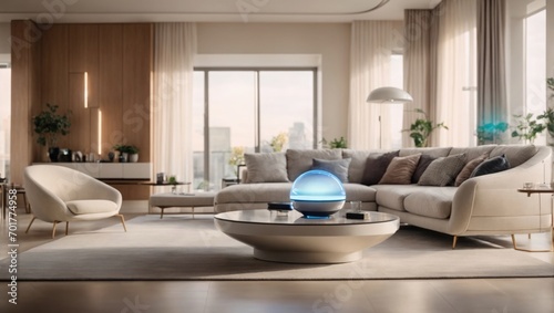 Modern smart home. Modern minimal living room. Modern apartment house. Generative Ai