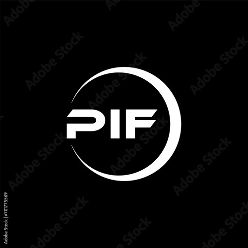 PIF letter logo design with black background in illustrator, cube logo, vector logo, modern alphabet font overlap style. calligraphy designs for logo, Poster, Invitation, etc.