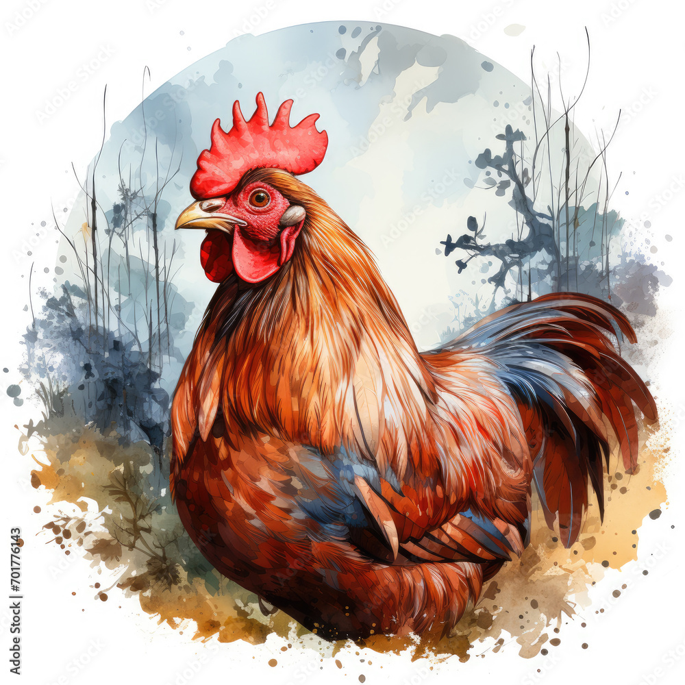 Fototapeta premium watercolor Chicken with Eggs clipart, Generative Ai