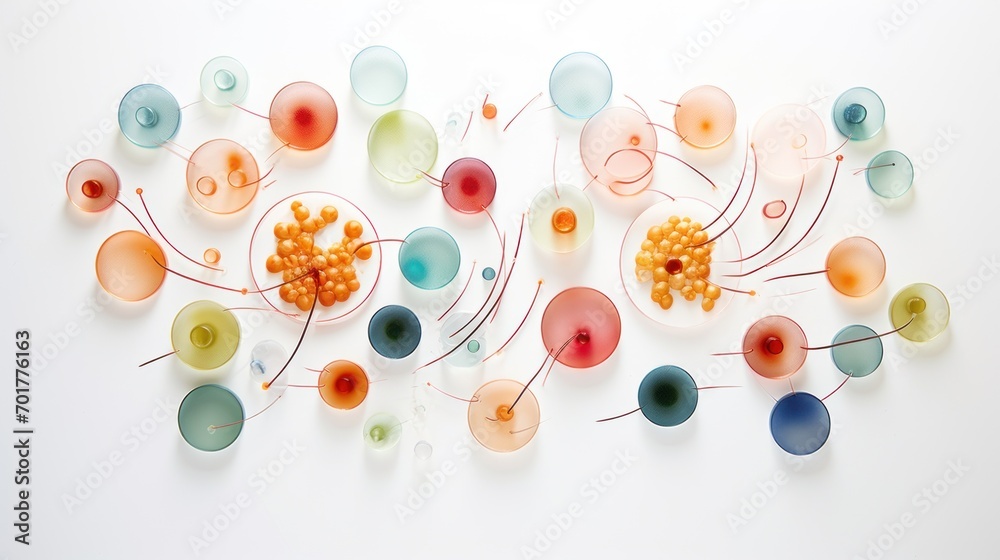a group of different colored glass objects on a white surface with a red object in the middle of the picture. a group of different colored glass objects on a white surface with a red object in the middle of the picture.