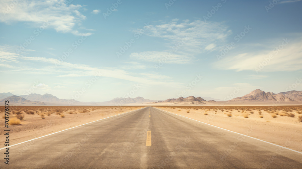 Endless road driving drives drive empty desert landscape - obrazy, fototapety, plakaty 