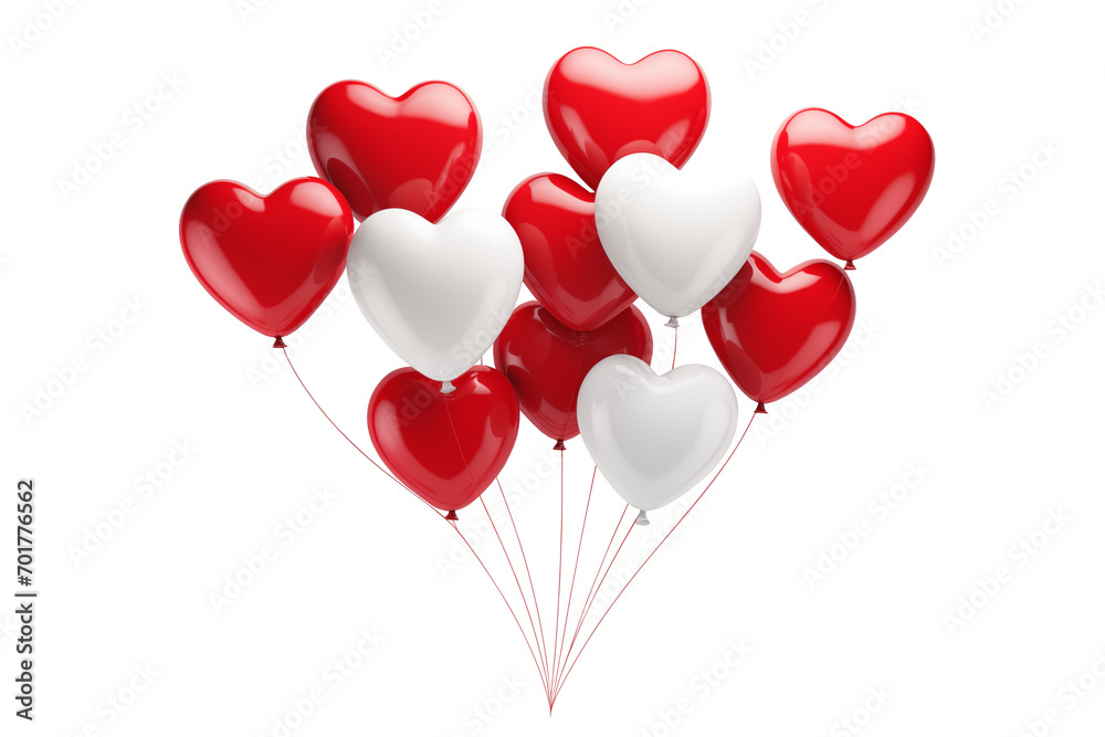 group of heart shaped balloons in red and white color on isolated background