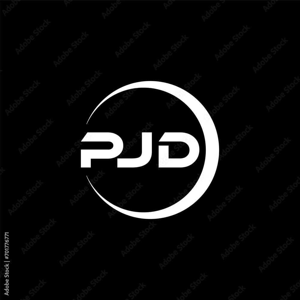 PJD letter logo design with black background in illustrator, cube logo ...