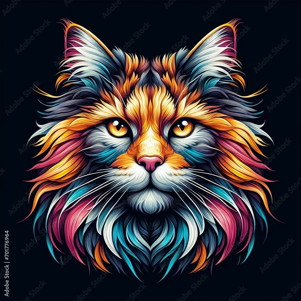 FREE photo a colorful cat head on a black background